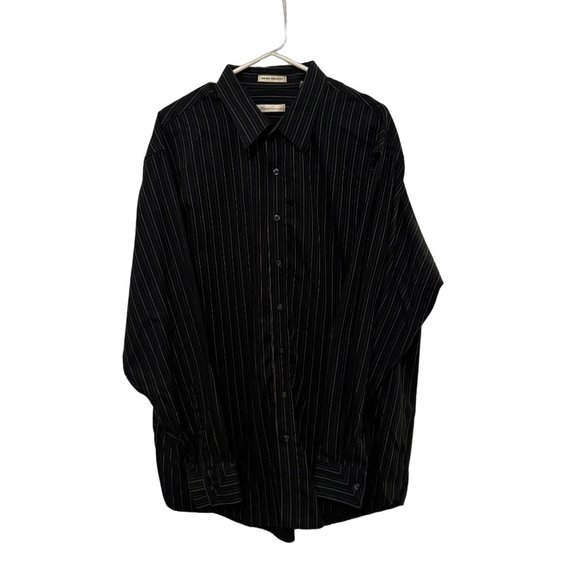 Kenneth Kole Mens Long Sleeve Black Striped Non Iron Regular Fit Dress Shirt - Picture 1 of 6
